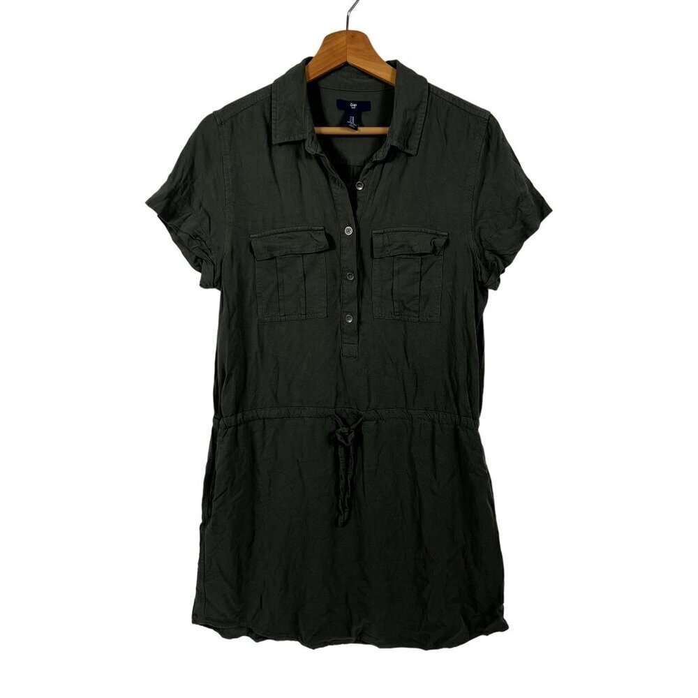 GAP Factory Olive Green Dress Button Front Short Sleeve Viscose Casual size Medi